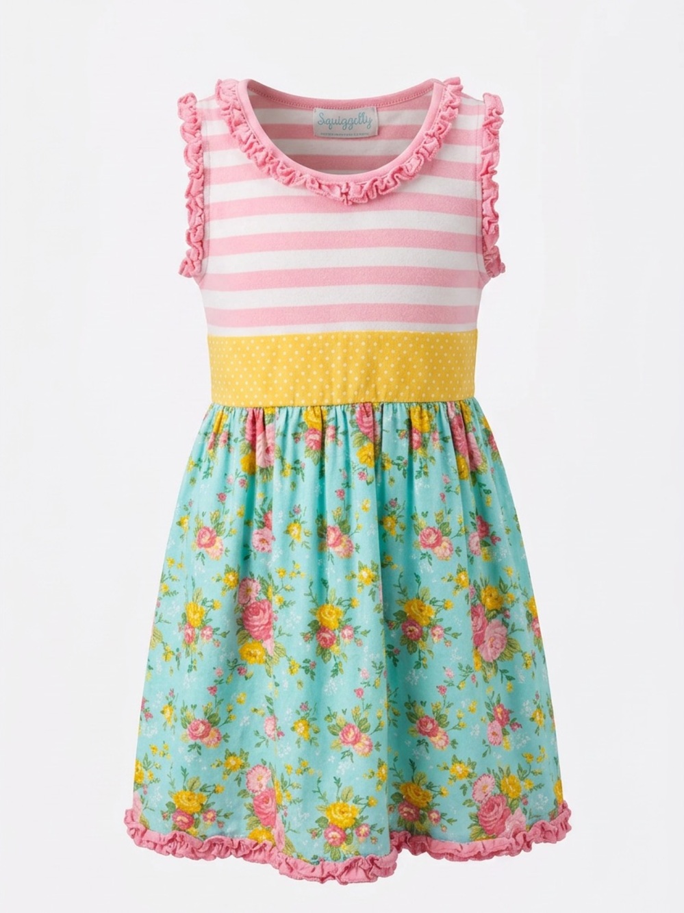 Floral Stripe Girls' Dress - Pink, Yellow & Aqua